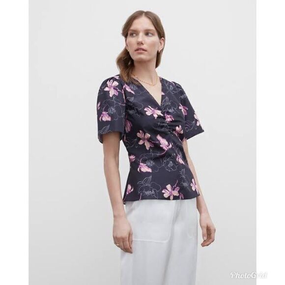 Revolve Club Monaco Ruched Front Woven Floral Print Top - Picture 2 of 11